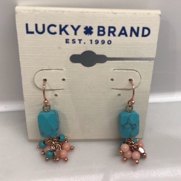 LUCKY BRAND TURQUOISE BEAD DROP EARRINGS NEW - Picture 4 of 9